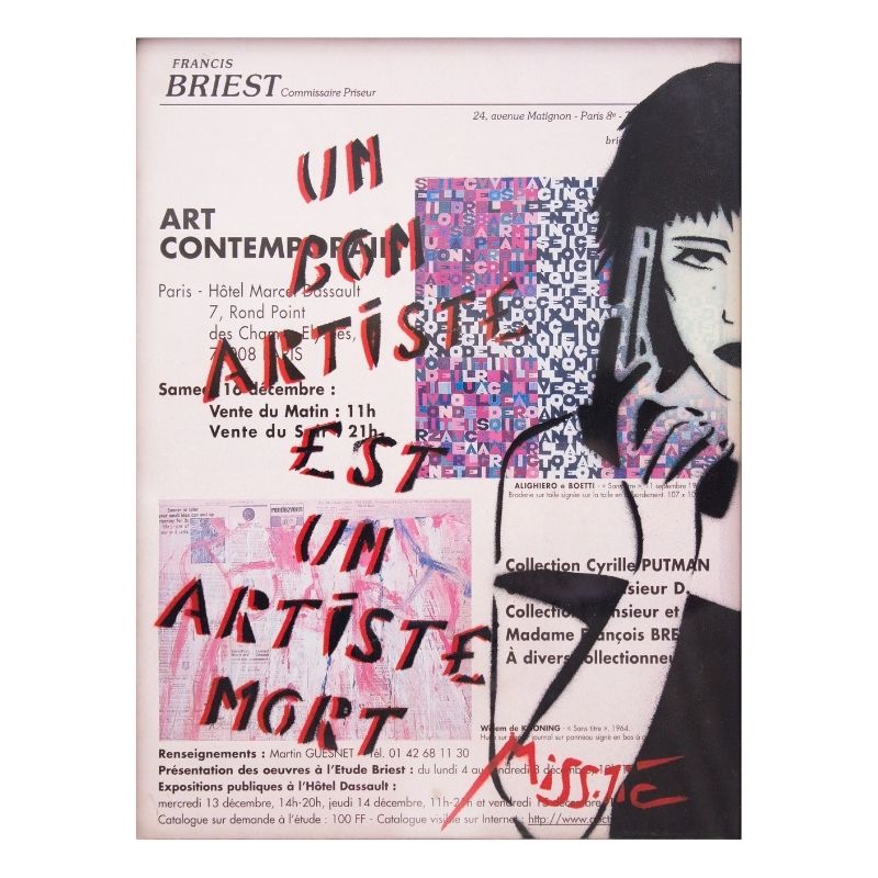 16E MissTic Un bon artiste est un artiste mort 30x20cm Spray et pochoir sur page de la Gazette Drouot - Eric Brugier - marchand d'art - gestion de collection