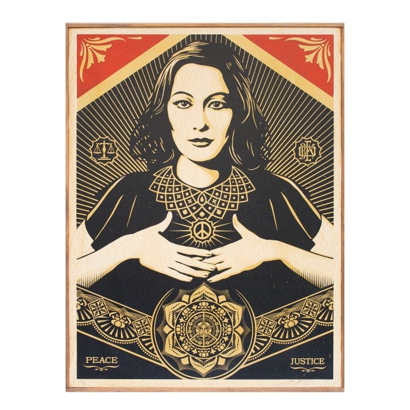 23E Shepard Fairey peace and justice women 61x50 cmmultiple originale -Eric Brugier - marchand d'art - gestion de collection