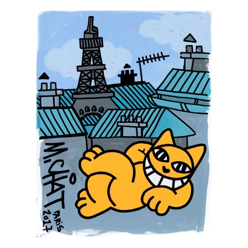 46E, M. Chat, M. Chat (0417-004), 65x50cm, acrylique sur papier, 2017