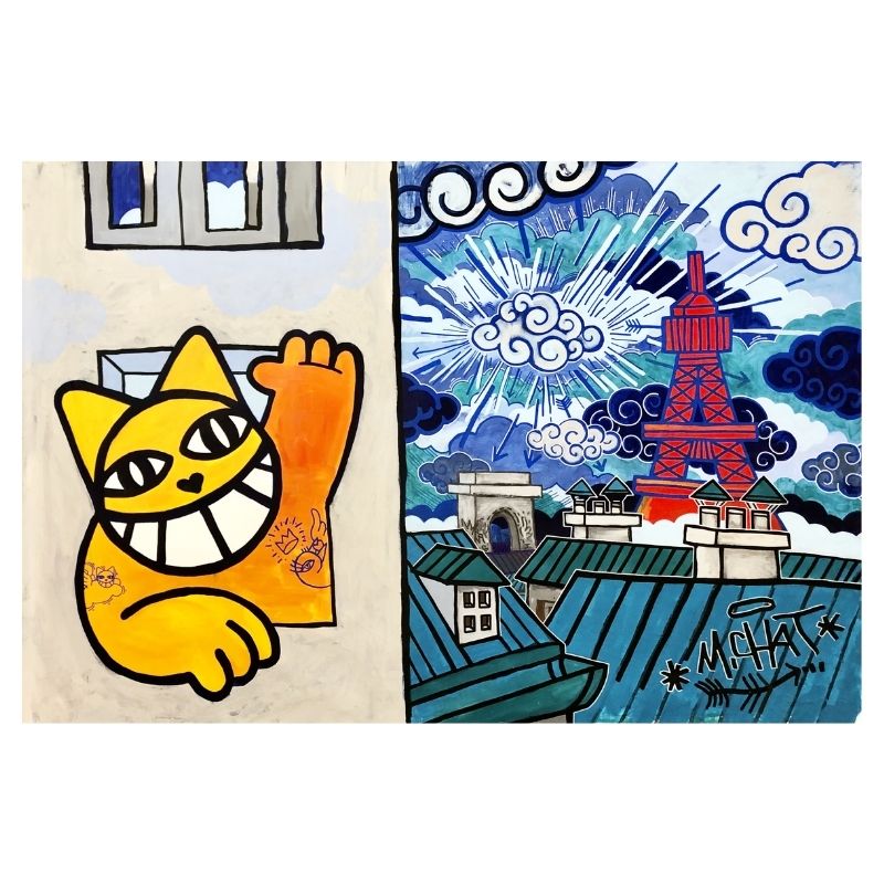 M.CHAT_Chat par la fenêtre_Acrylique sur toile_101,5x142cm_2022